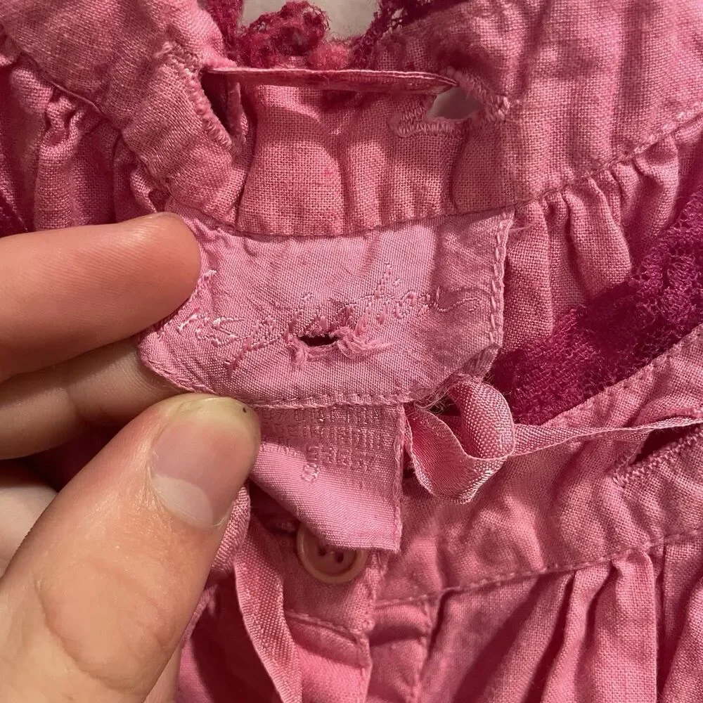 Vtg Pink Coquette Pink Lace Cotton Dress Lingerie Small Button Sweetheart Tiered - Picture 11 of 14